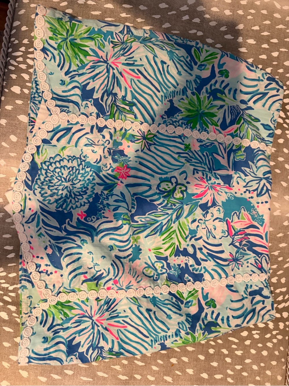 Lilly Pulitzer Blue Tropical Print Skirt with Pink & Green Accents